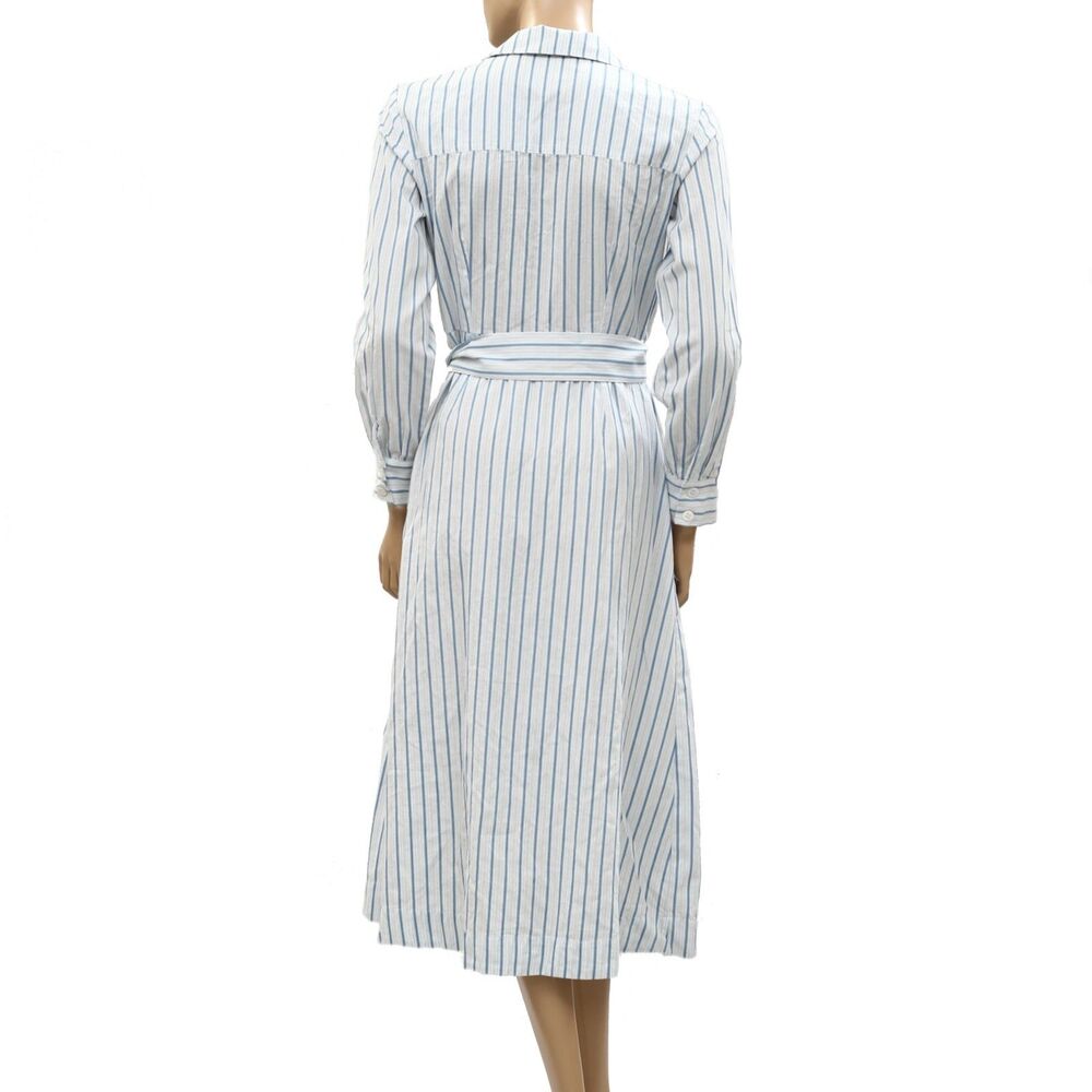 Sezane Wrap Style Striped Printed Midi Dress Long Sleeve Cotton S-36 287917 - Picture 6 of 7